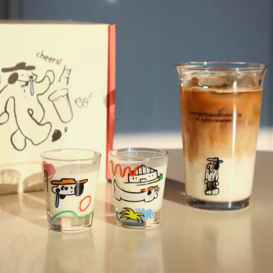 Dog Illustration Glass Cup Gift Set