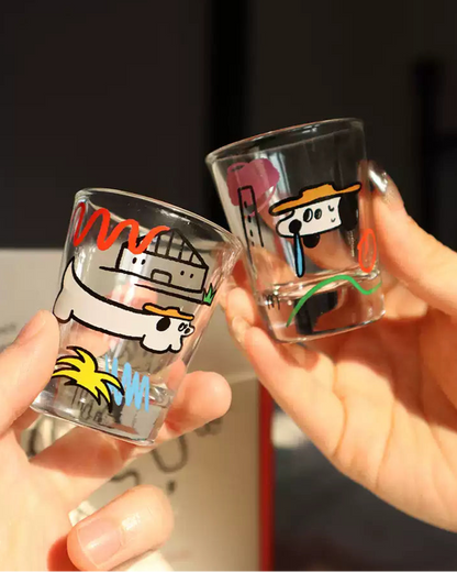 Dog Illustration Glass Cup Gift Set