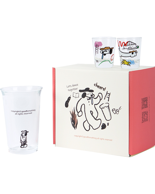 Dog Illustration Glass Cup Gift Set
