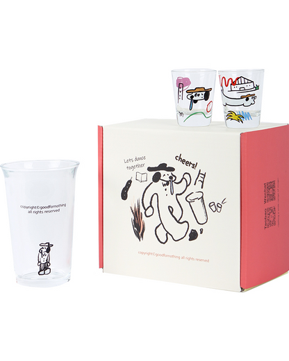Dog Illustration Glass Cup Gift Set