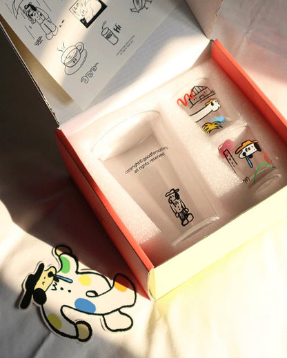Dog Illustration Glass Cup Gift Set